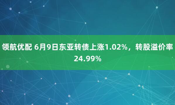 领航优配 6月9日东亚转债上涨1.02%,转股溢价率24.99%